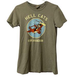 Hell Cats T-shirt USA Squadron Size Large Green Cotton Atomic Tee's Short Sleeve